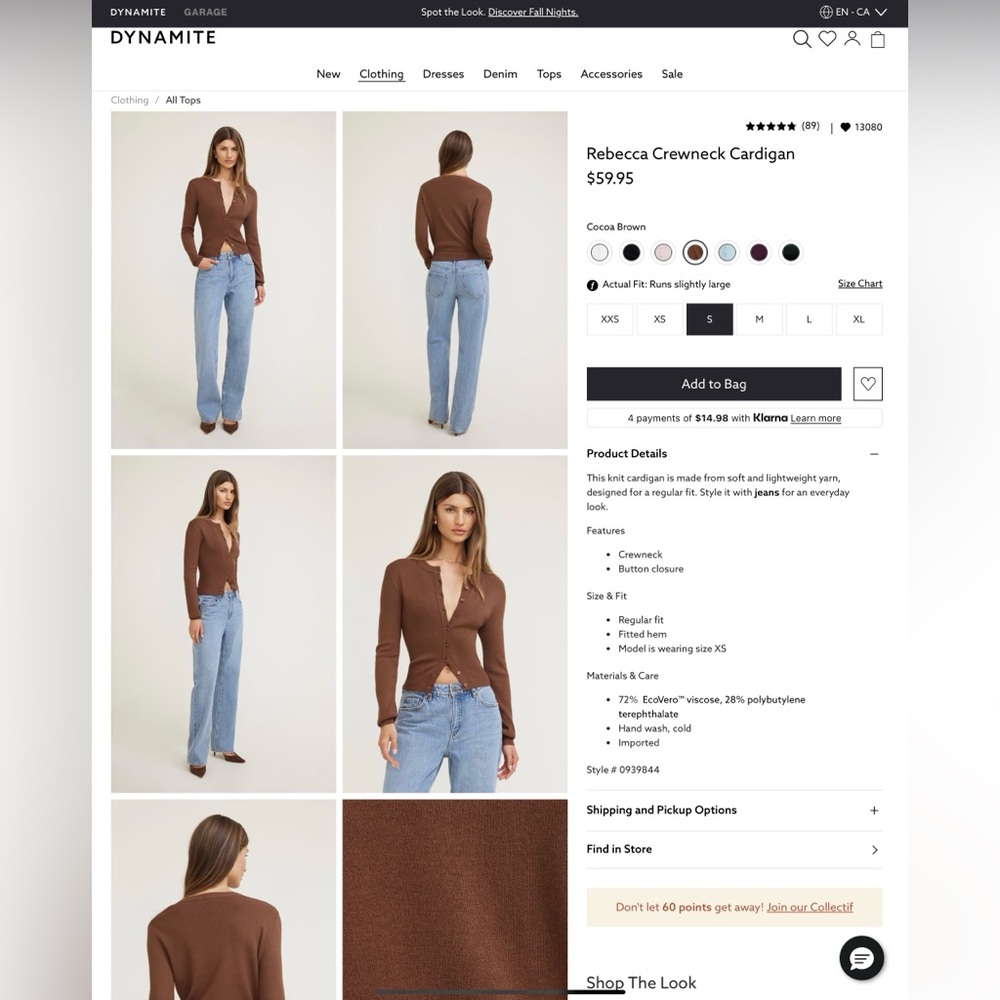 Dynamite Rebecca Crewneck Cardigan – Cocoa Brown (Size Sm) - Picture 10 of 10